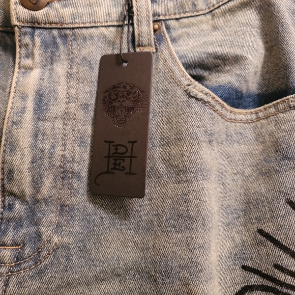 Ed Hardy Denim Death Before Dishonor Blue Distressed Jeans Slim Fit New - Picture 7 of 7